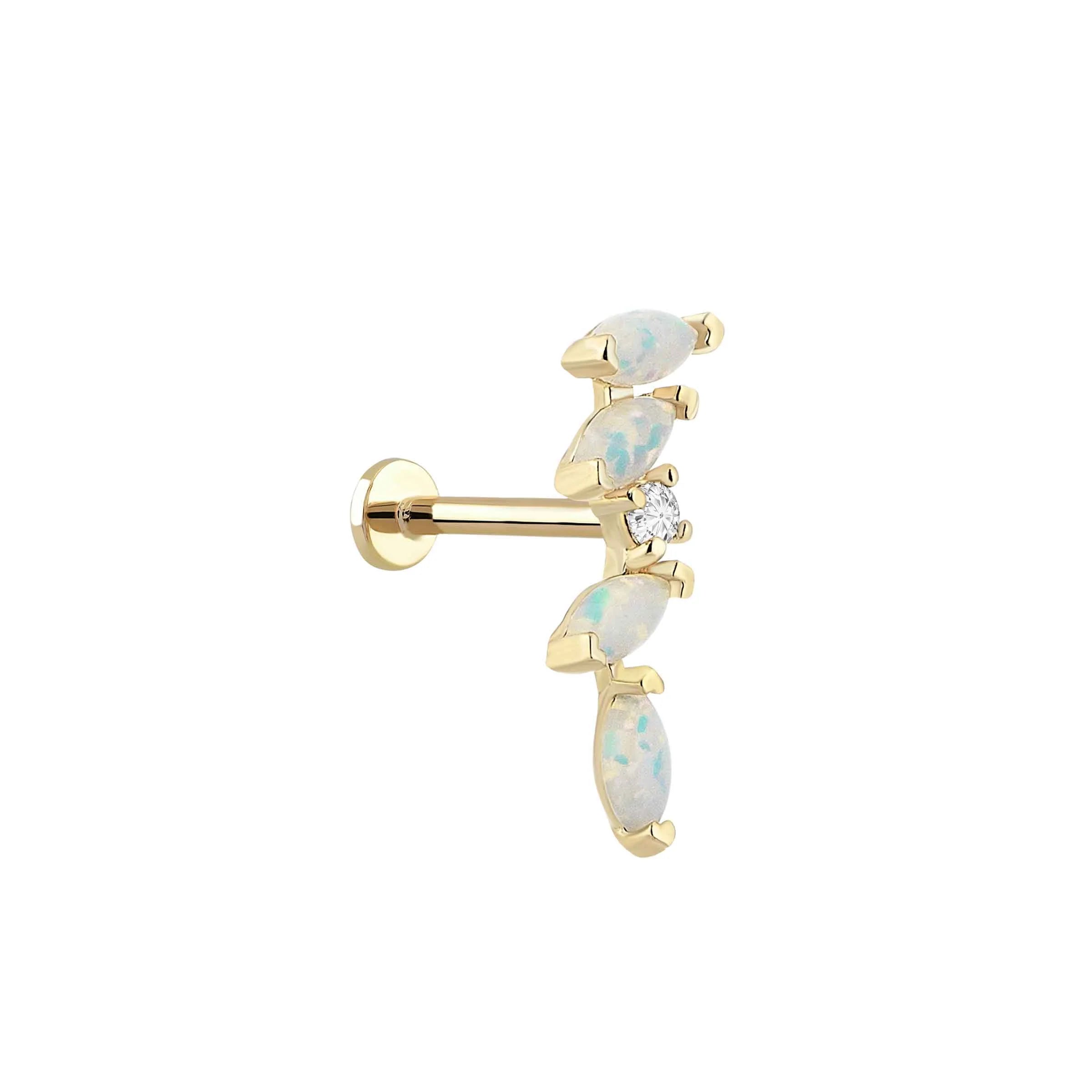 Lusha Asimetrik Markiz Form Opalit Taşlı Altın Tragus Piercing