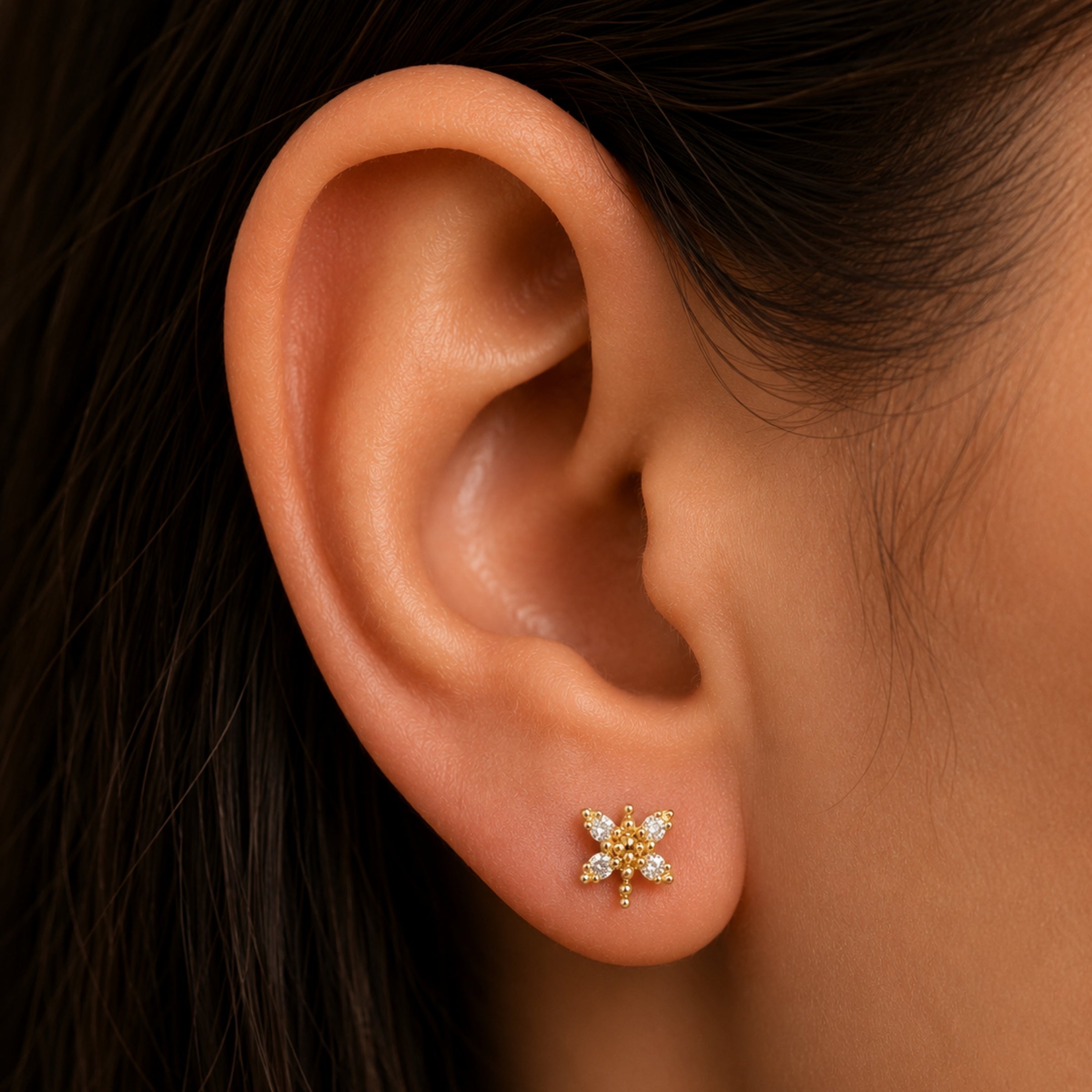 Lusha 14 Ayar Altın Butterfly Piercing