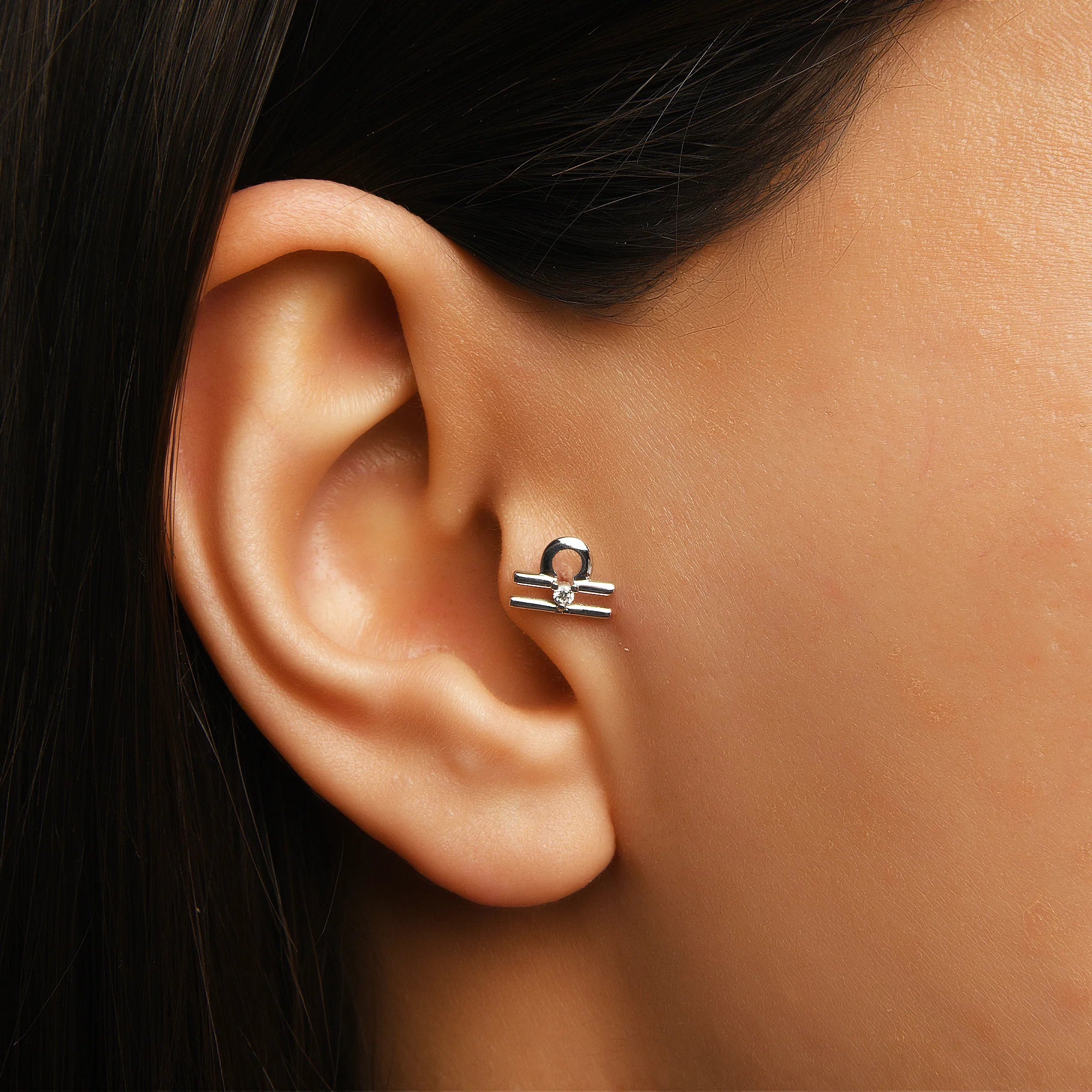 Libra Terazi Burcu Taşlı Altın Piercing