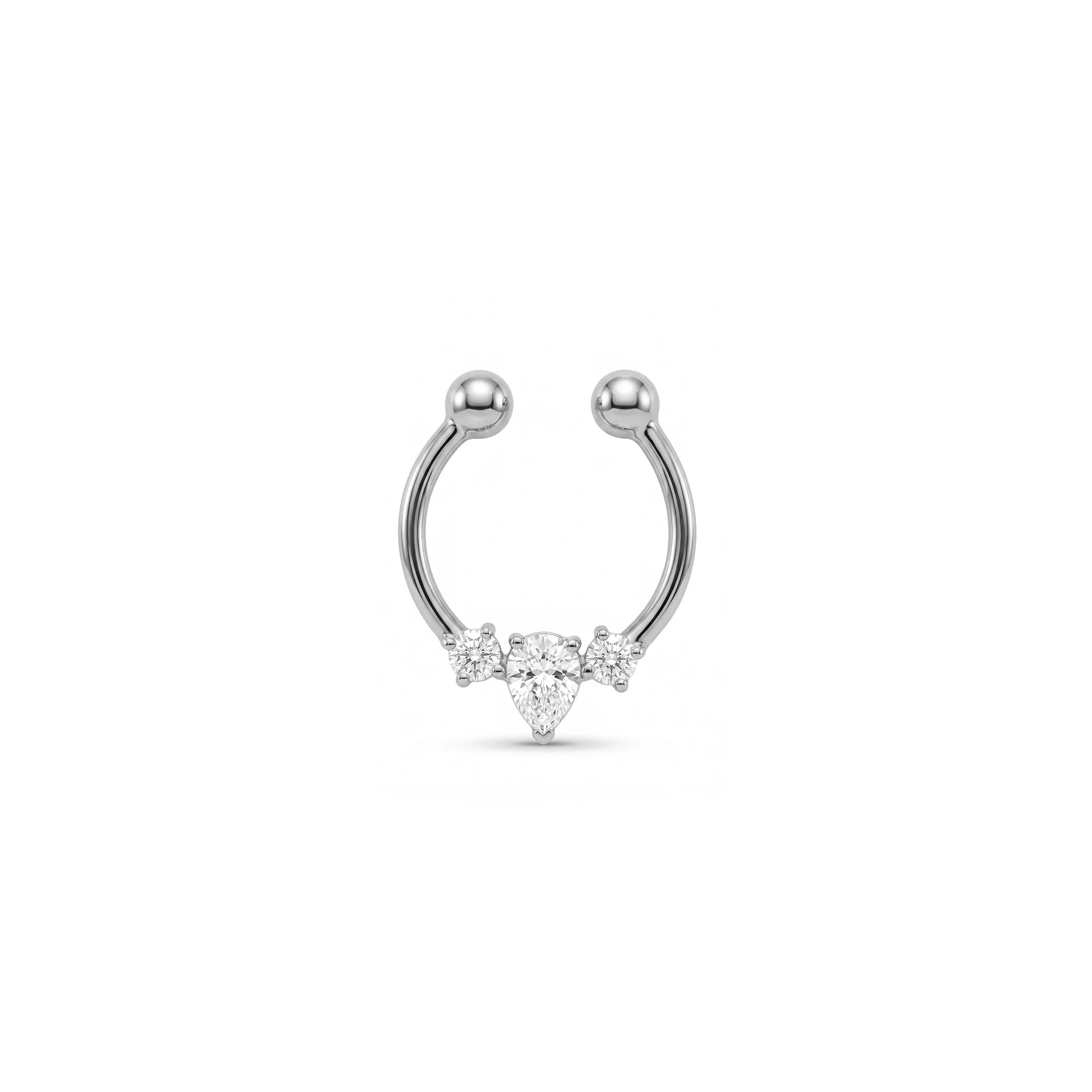 Üç Taşlı Damla Kesim Altın Septum Piercing