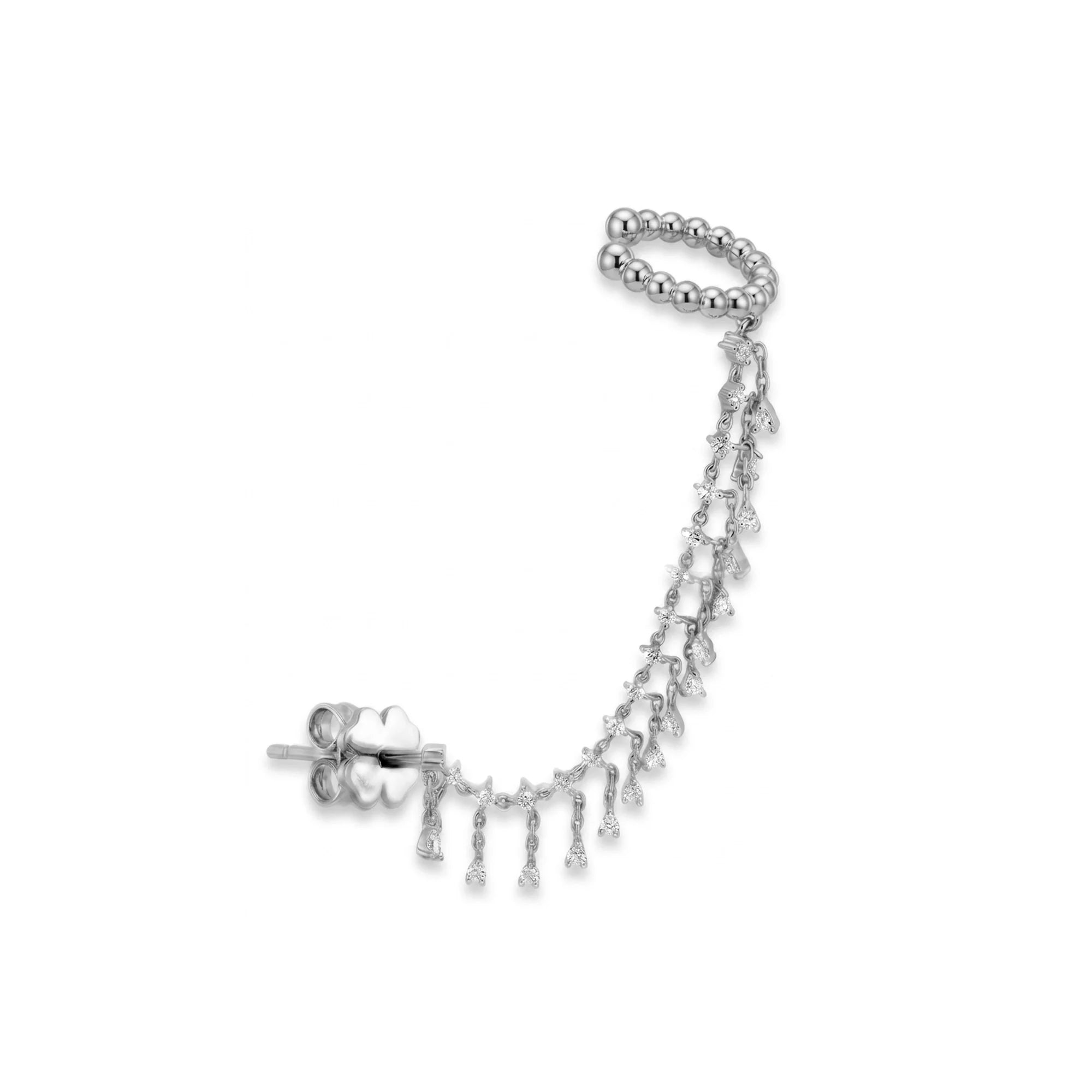 Golden Gate Taşlı Sallantılı Altın Halka Earcuff Küpe