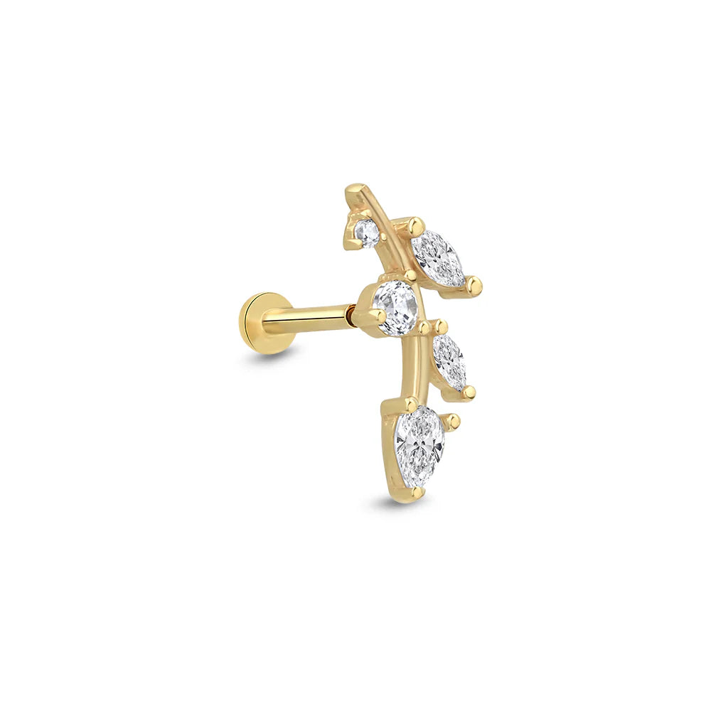 Lusha 14 Ayar Altın Vine Leaf Piercing
