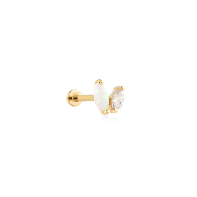 Lusha İkili Markiz Kesim Opalit ve Zirkon Taşlı Altın Tragus Piercing