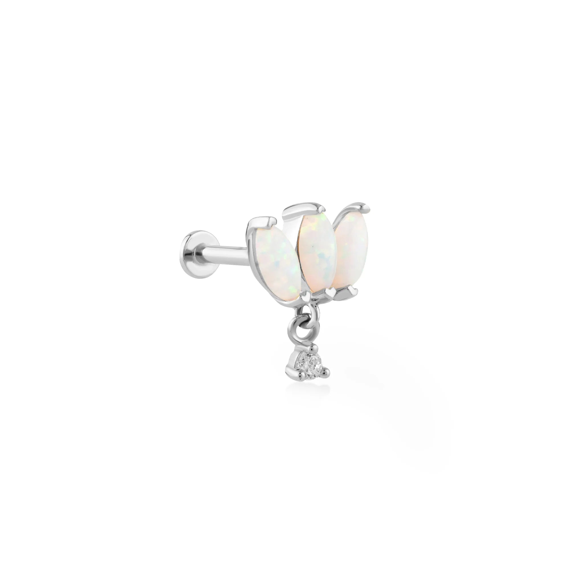 Üçlü Markiz Kesim Opalit Taşlı Sallantılı Altın Tragus Piercing