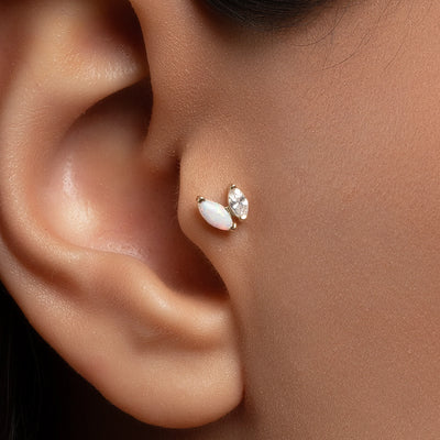 Lusha İkili Markiz Kesim Opalit ve Zirkon Taşlı Altın Tragus Piercing