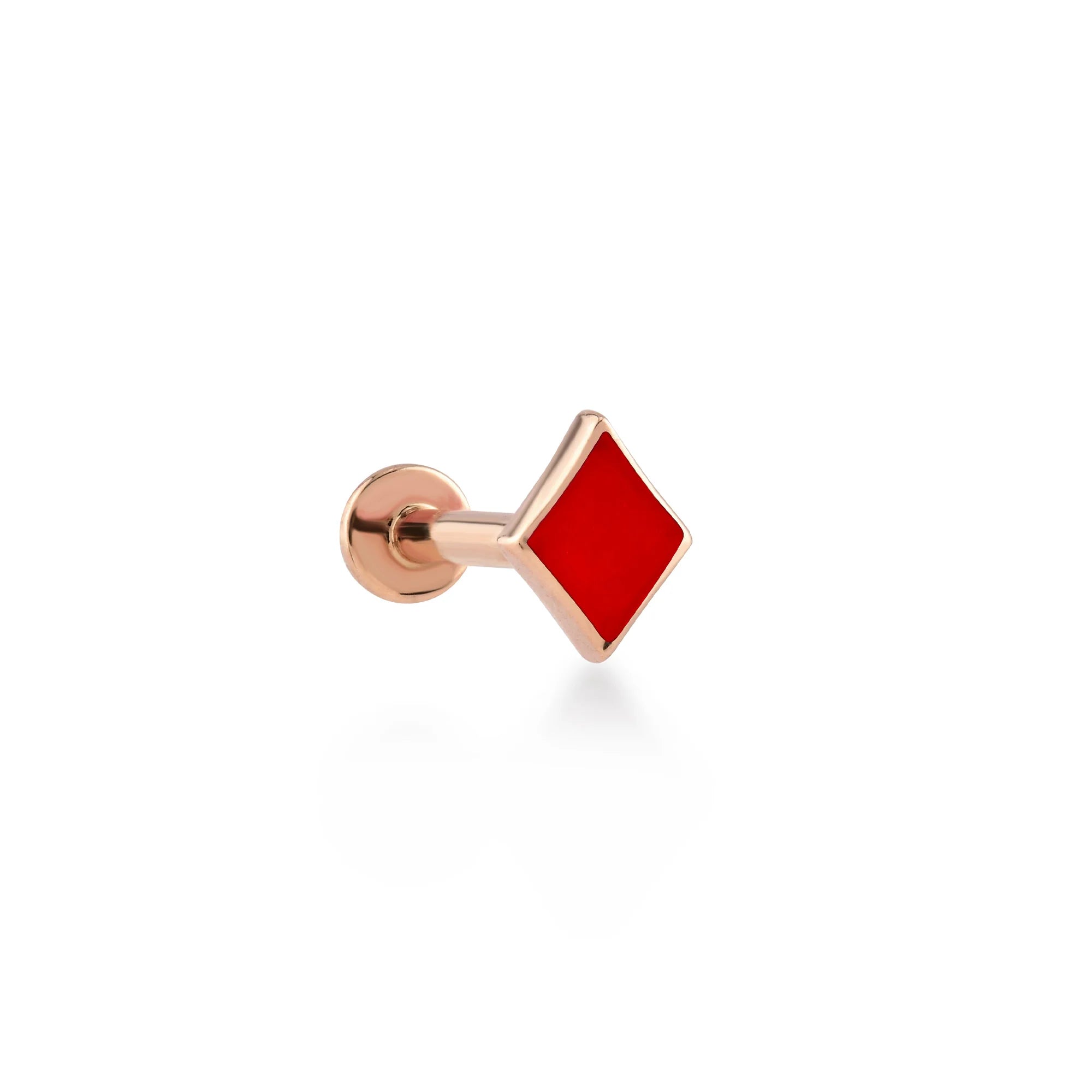 Karo Kırmızı Mineli Altın Piercing