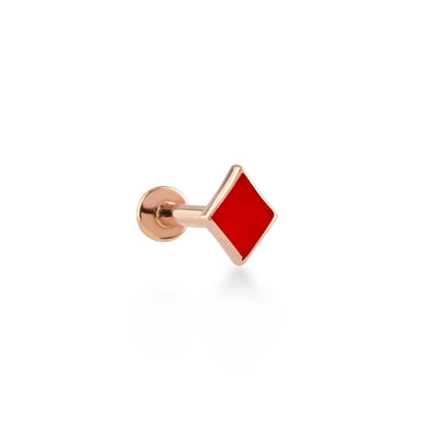 Karo Kırmızı Mineli Altın Piercing