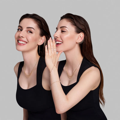 Golden Gate Taşlı Sallantılı Altın Halka Earcuff Küpe