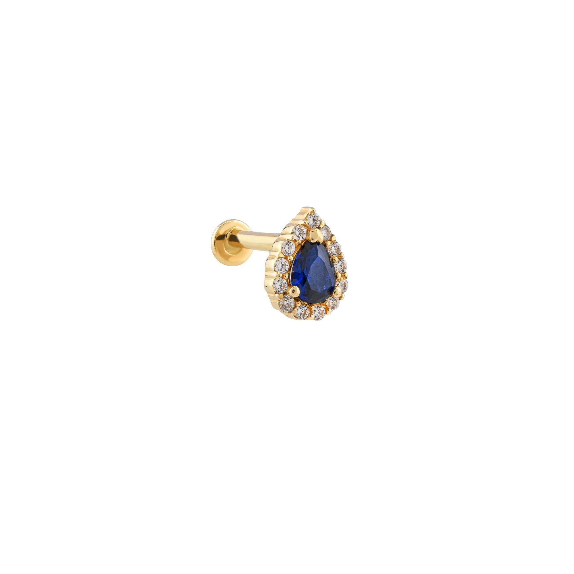 Mavi Taşlı Damla Altın Piercing