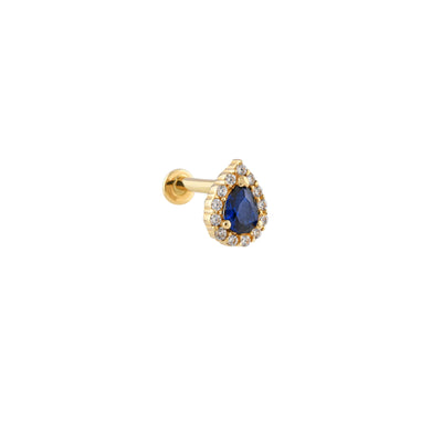 Mavi Taşlı Damla Altın Piercing