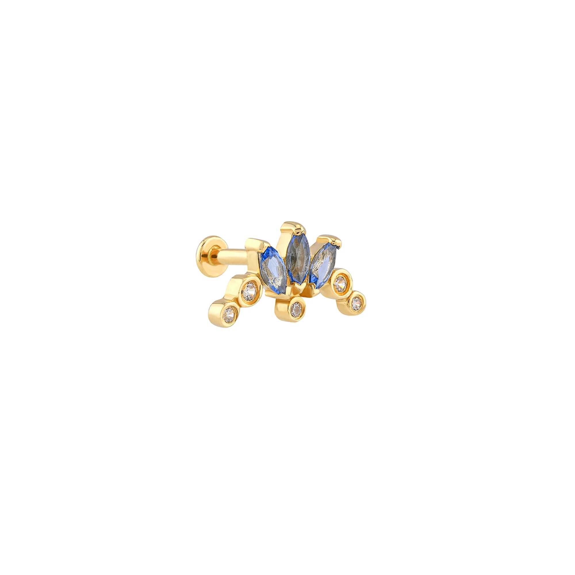 Tria Markiz Form Mavi Taşlı Altın Tragus Piercing
