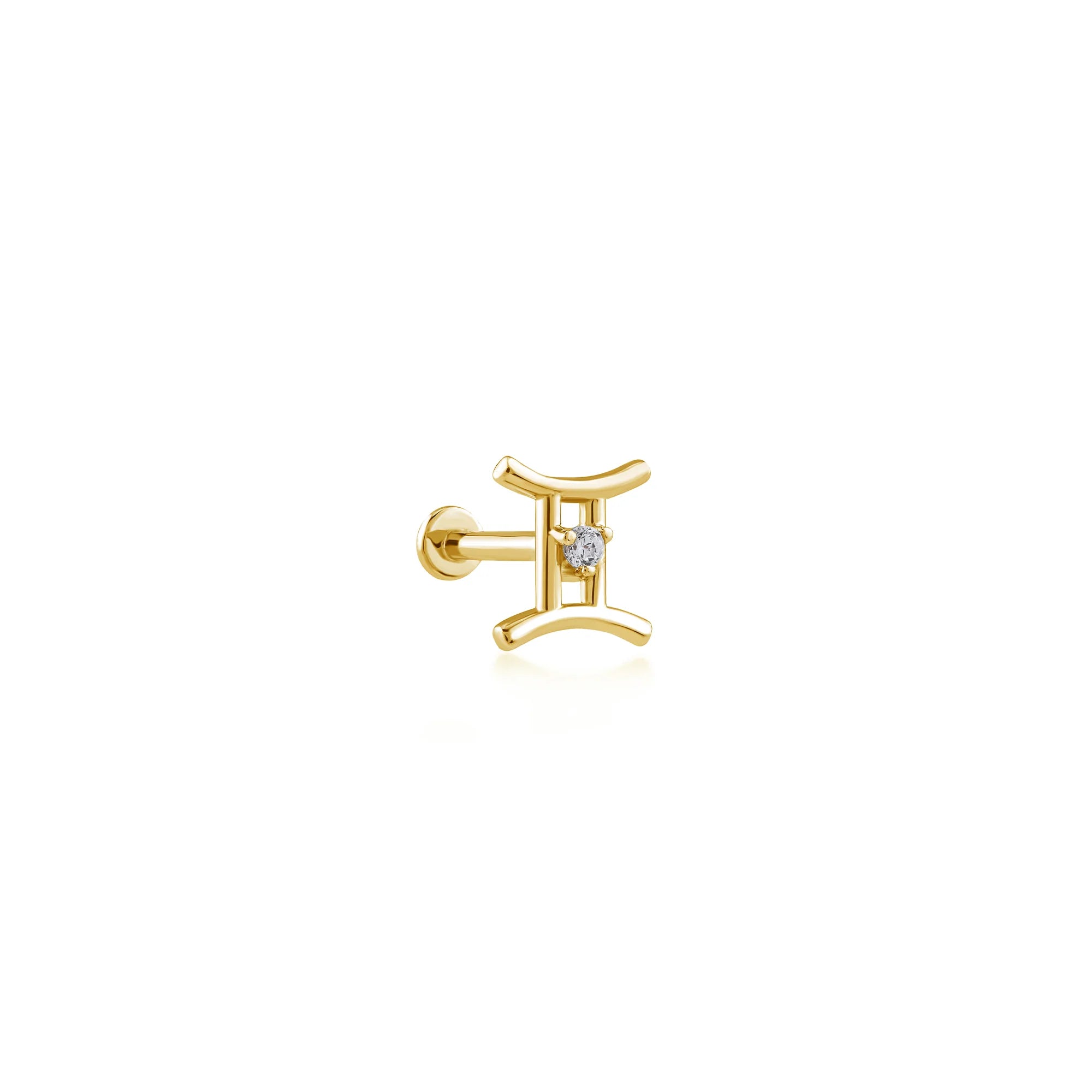 Gemini İkizler Burcu Taşlı Altın Piercing