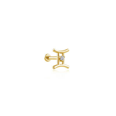 Gemini İkizler Burcu Taşlı Altın Piercing