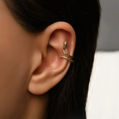 Sarmal Taşlı Yılan Altın Earcuff (Sol Kulak)