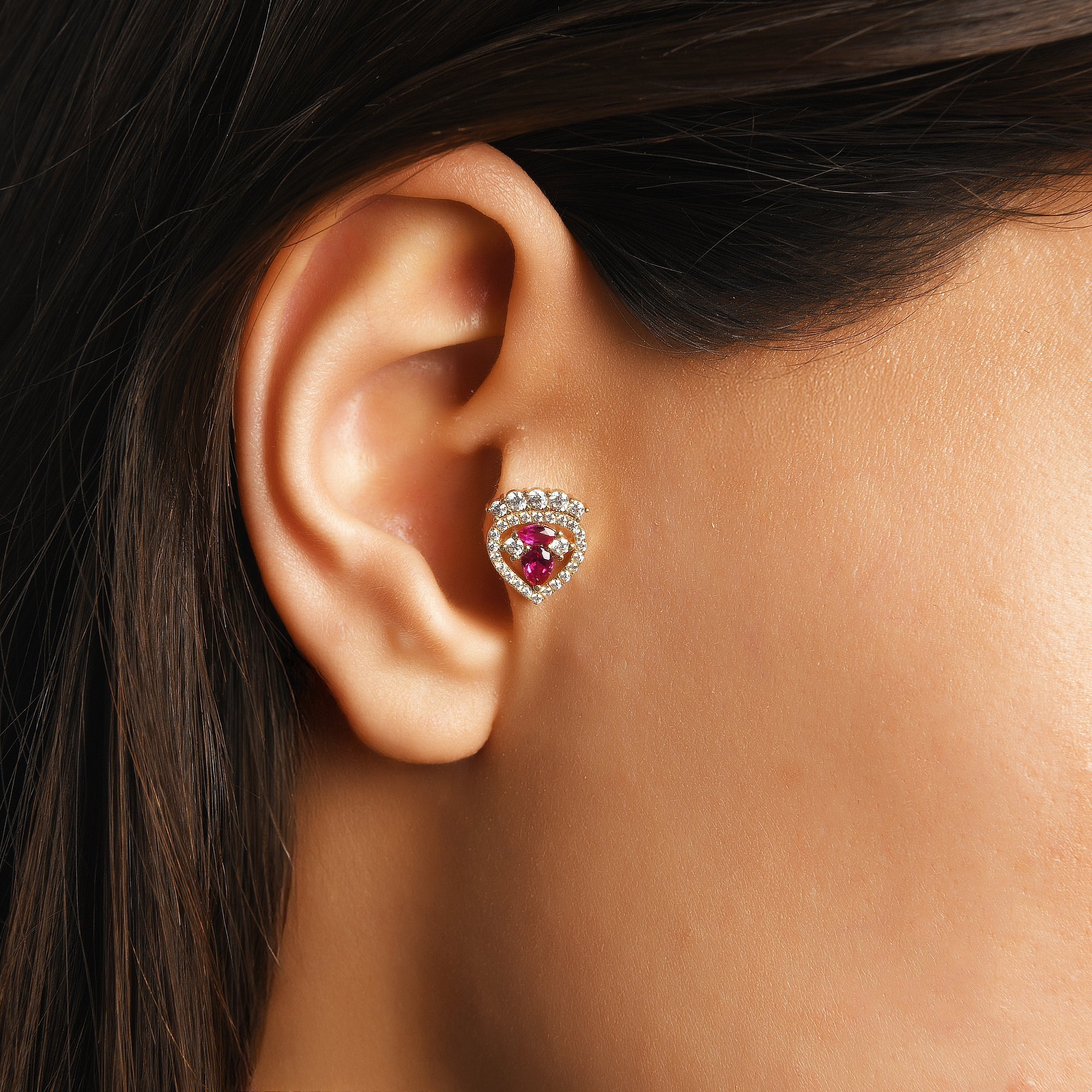 Renkli Taşlı Damla Altın Piercing
