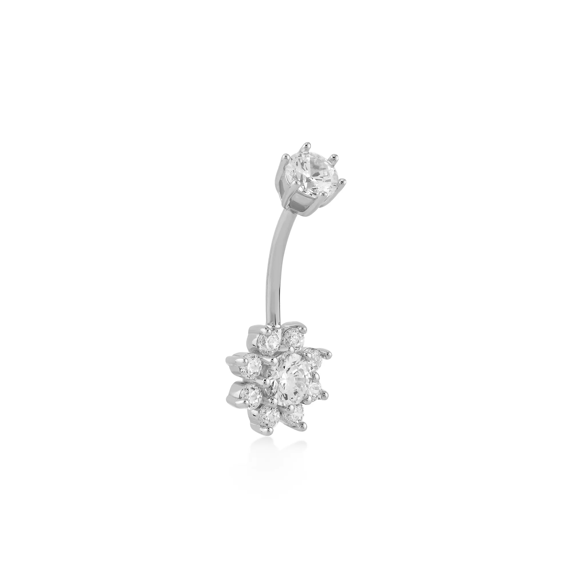 Çiçek ve Tek Taşlı Altın Göbek Piercing