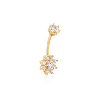 Çiçek ve Tek Taşlı Altın Göbek Piercing