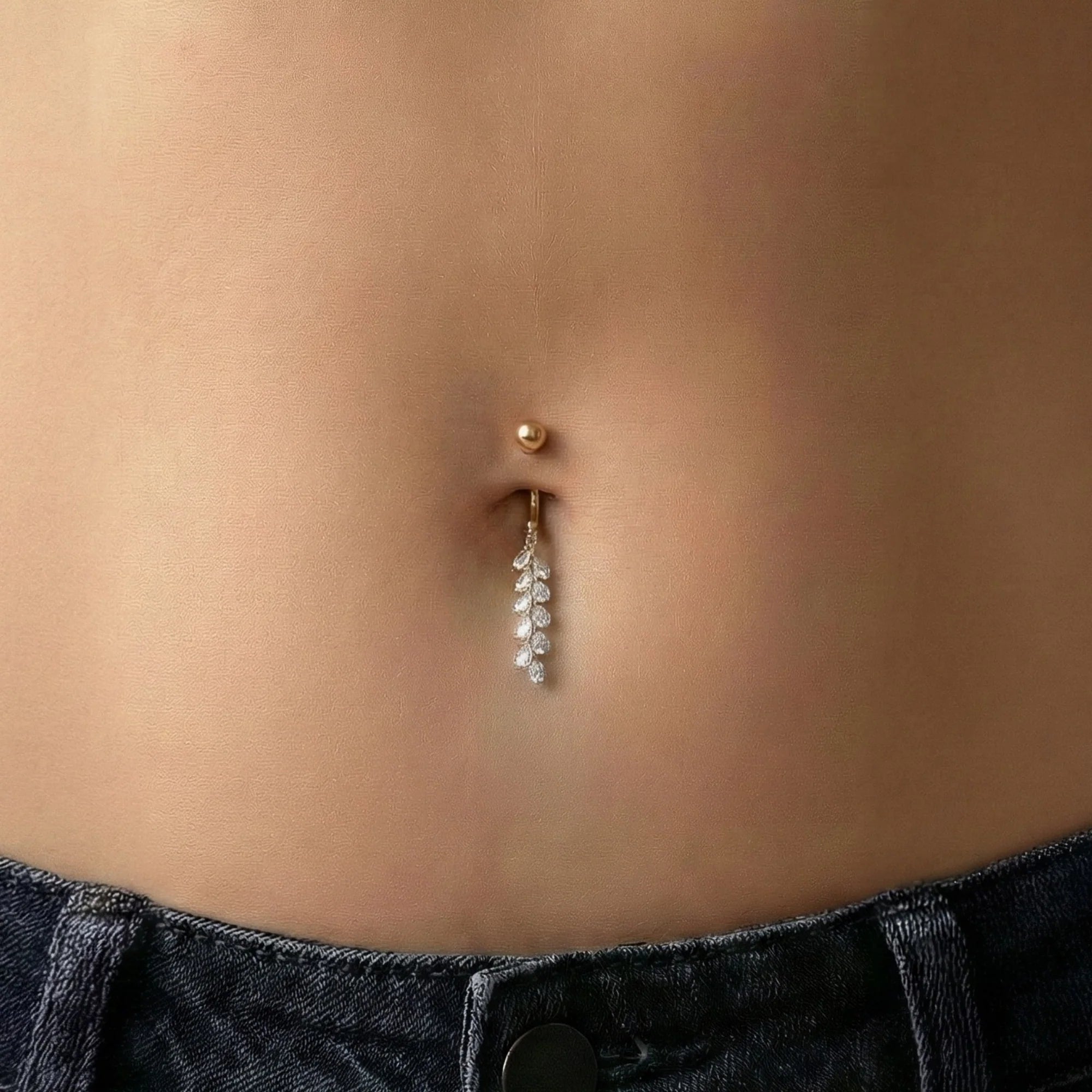 Lumina Salkım Damla Taş Sallantılı Altın Göbek Piercing