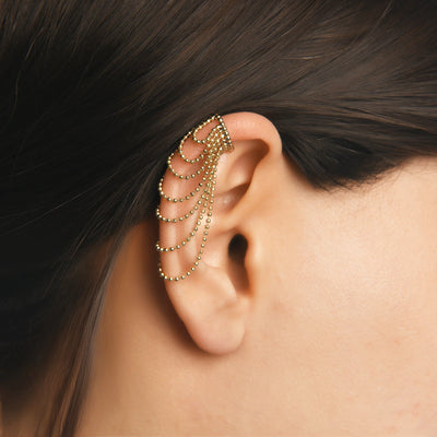 Dilruba Toplu Sıkıştırmalı Dorika Kat Kat Sallantılı Altın Halka Earcuff