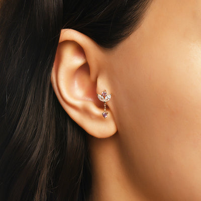 Lusha Yaprak Form Markiz Kesim Taşlı Sallantılı Altın Piercing