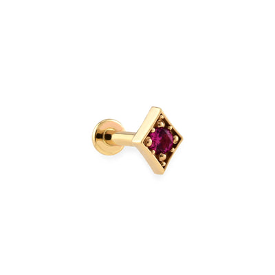 Karo Kırmızı Taşlı Altın Piercing