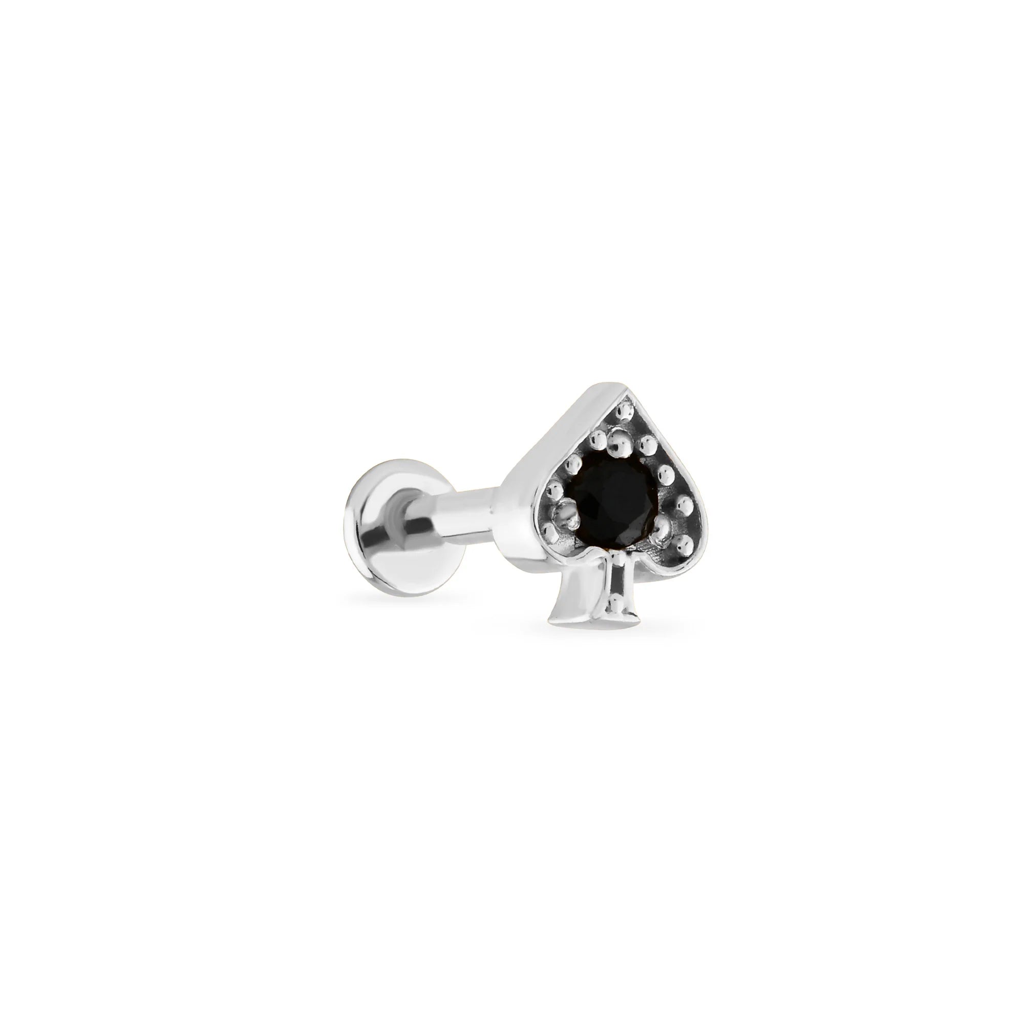 Maça Siyah Taşlı Altın Piercing