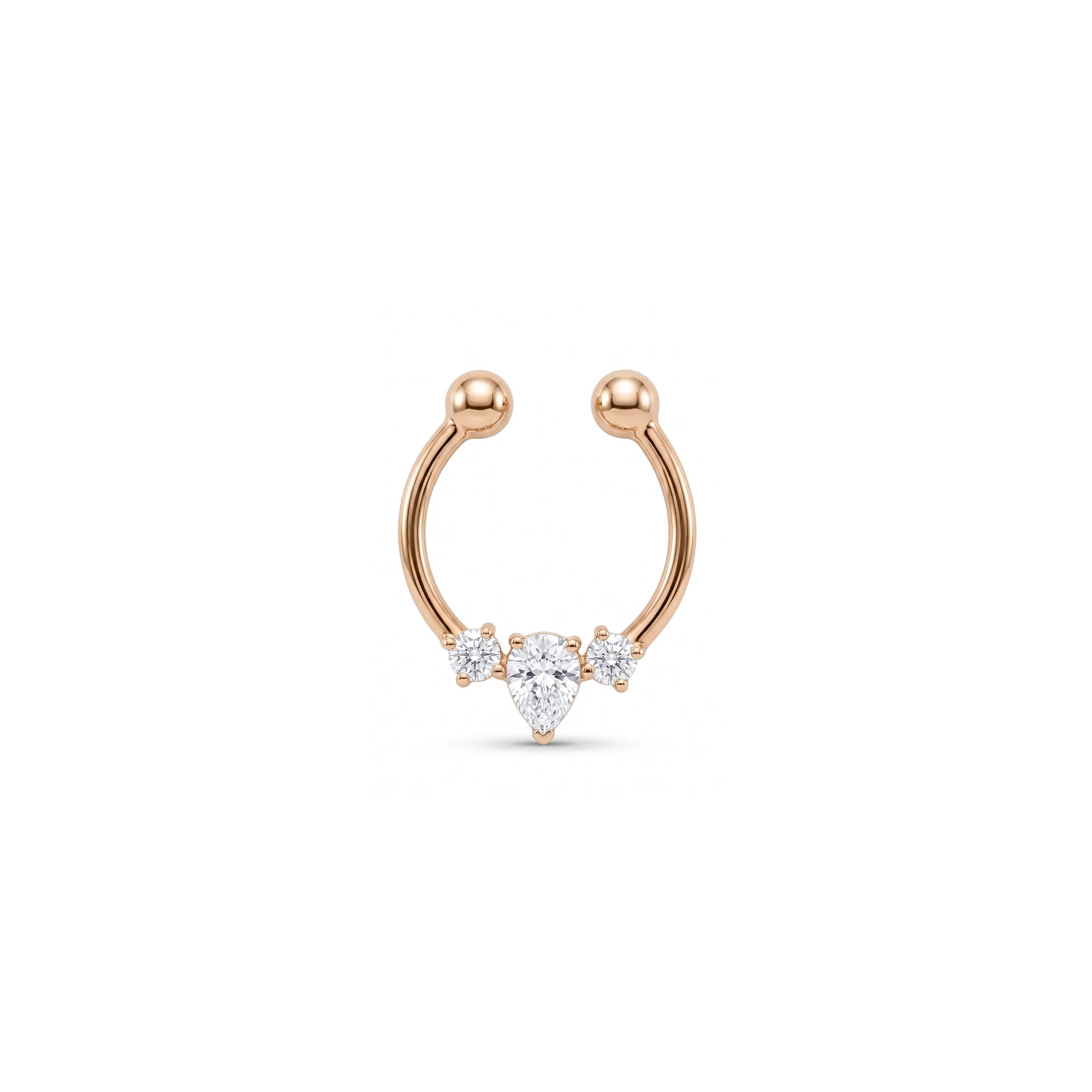 Üç Taşlı Damla Kesim Altın Septum Piercing