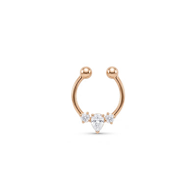 Üç Taşlı Damla Kesim Altın Septum Piercing
