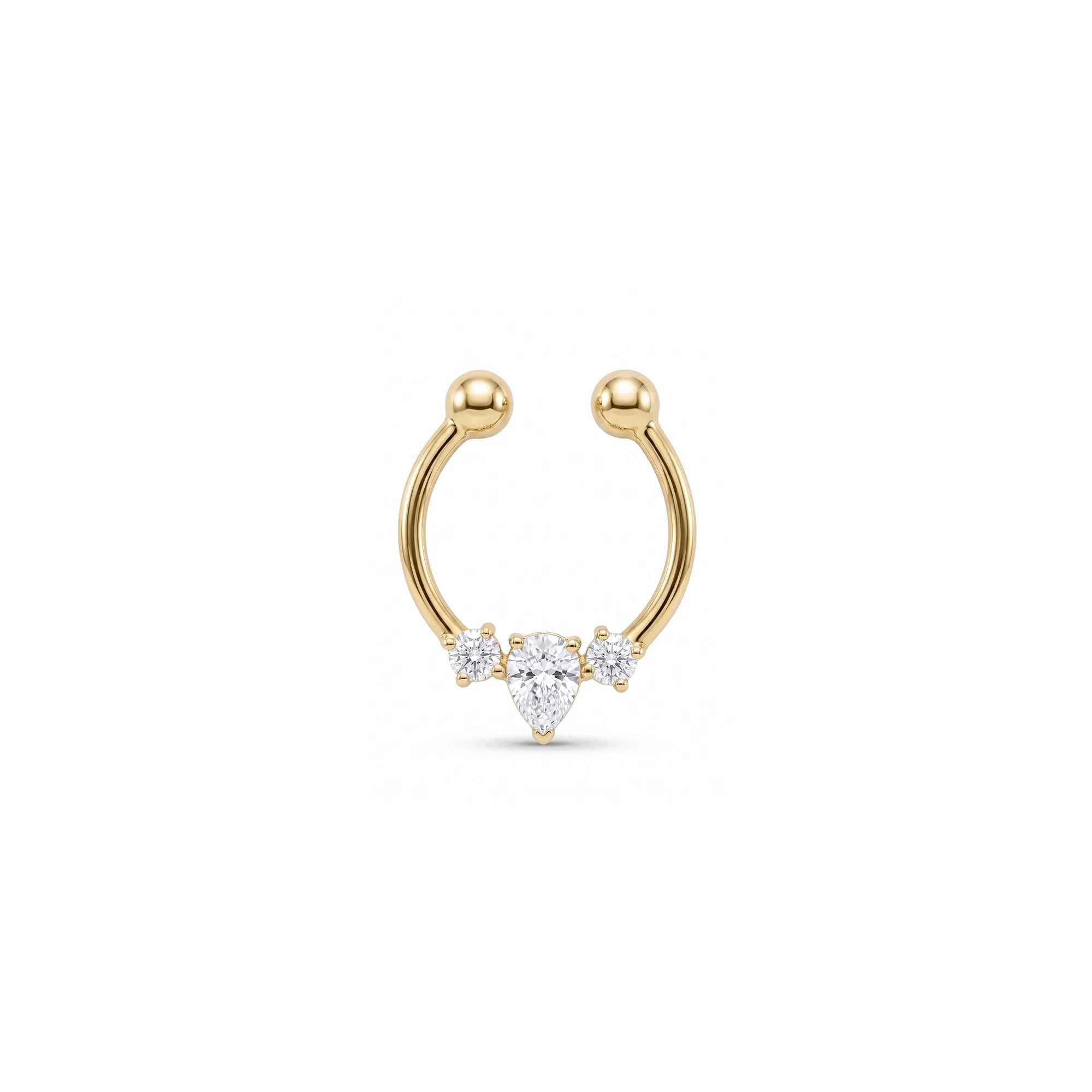 Üç Taşlı Damla Kesim Altın Septum Piercing