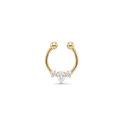 Üç Taşlı Damla Kesim Altın Septum Piercing