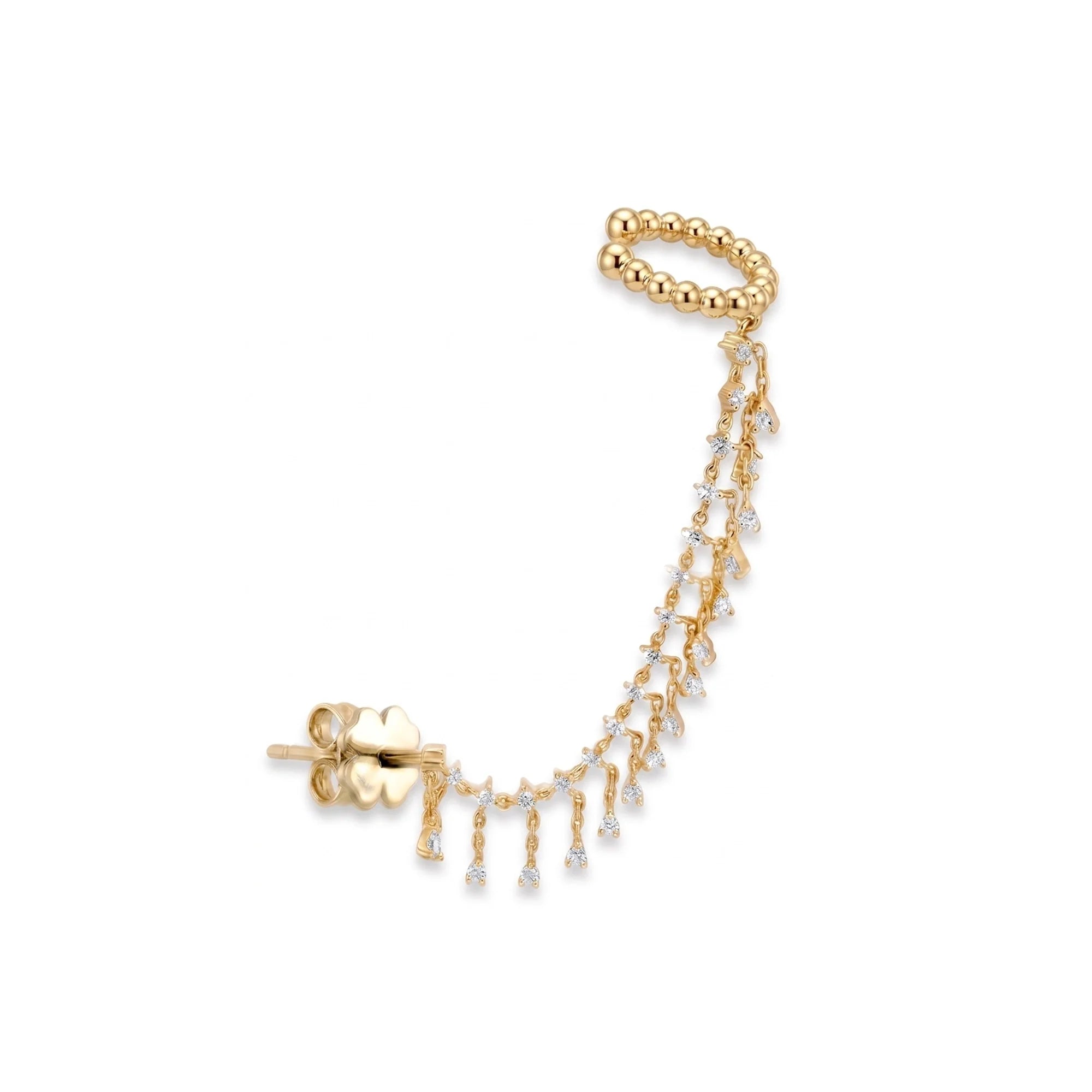 Golden Gate Taşlı Sallantılı Altın Halka Earcuff Küpe