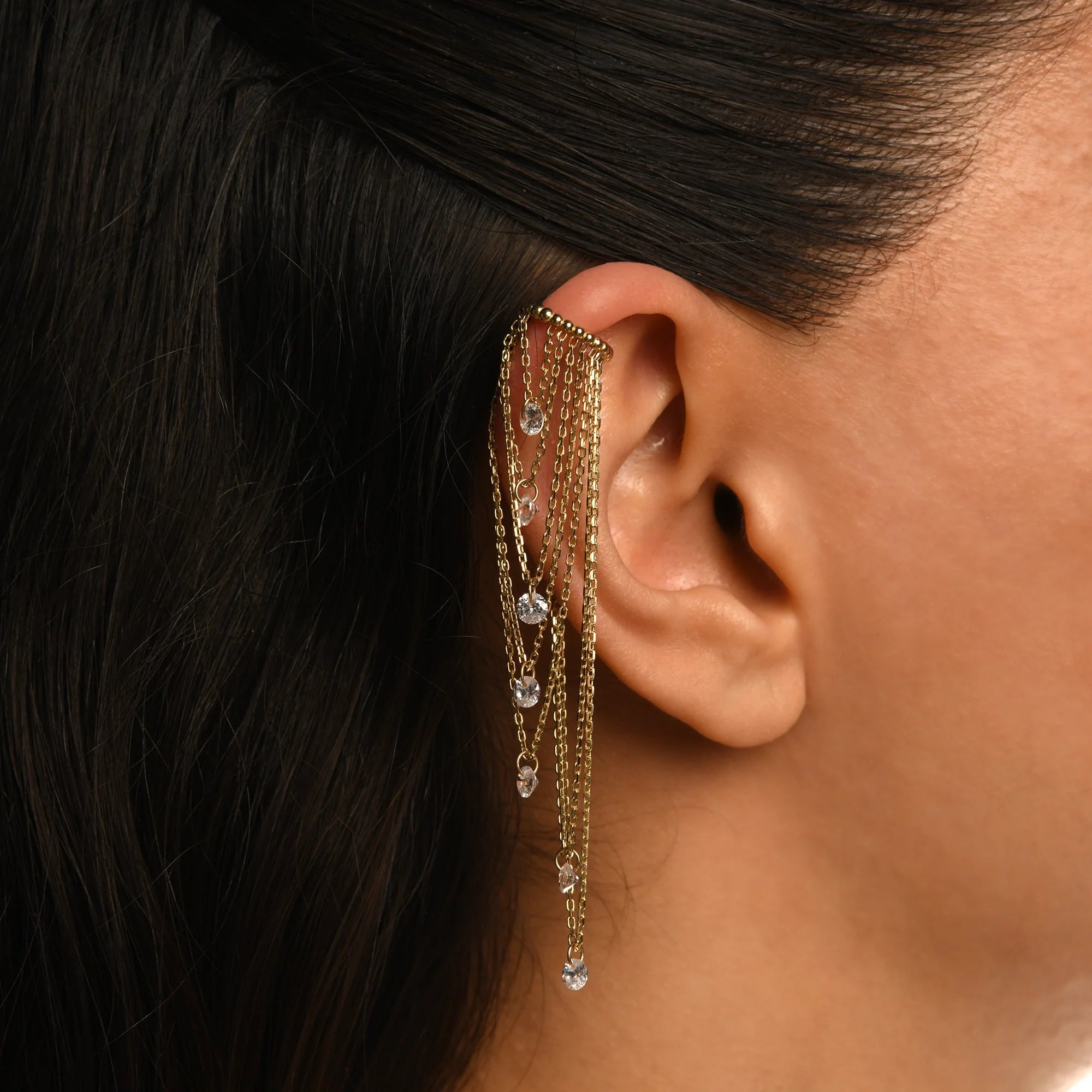 Lumina Kat Kat Taşlı Sallantılı Altın Halka Earcuff