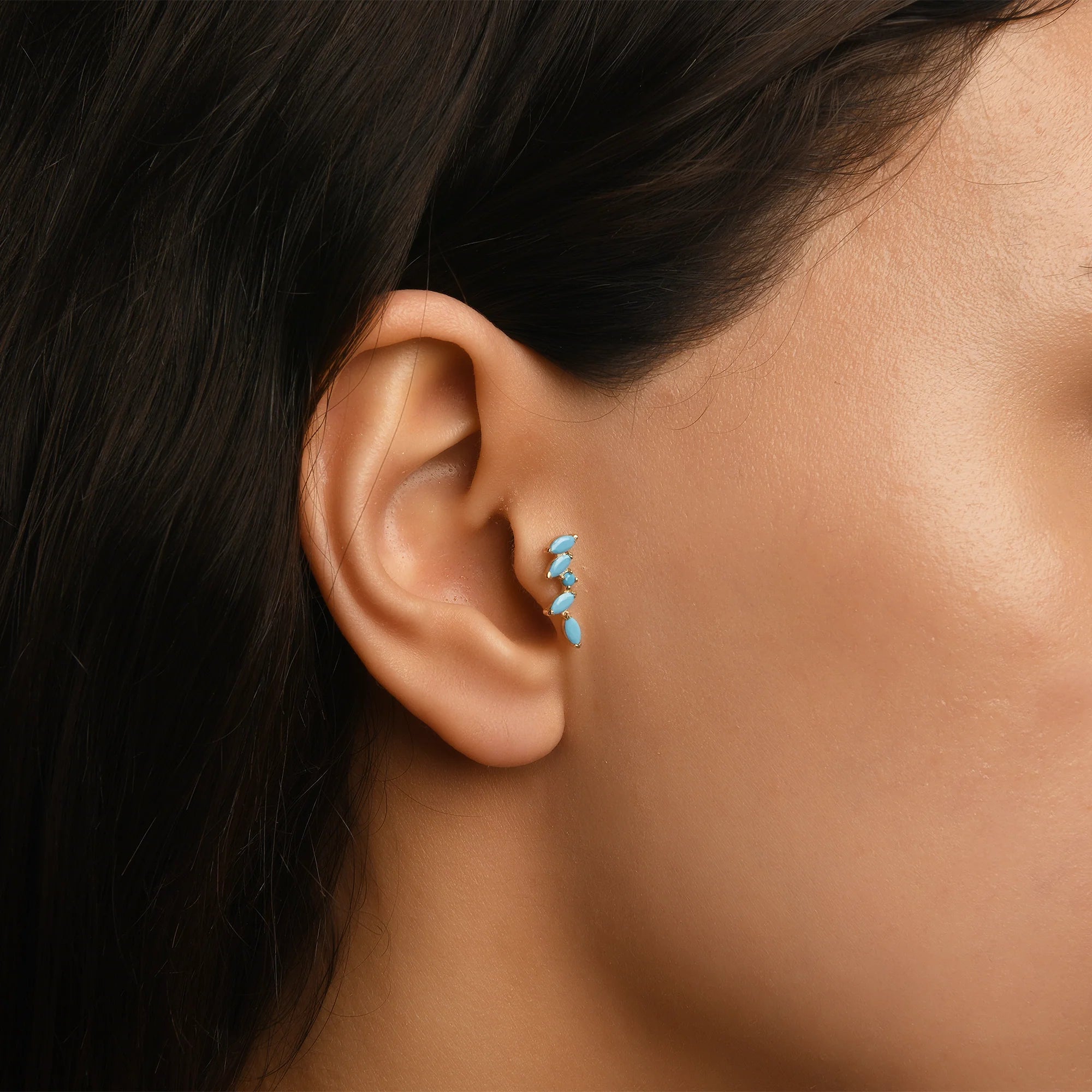 Asimetrik Markiz Form Renk Seçenekli Taşlı Altın Piercing