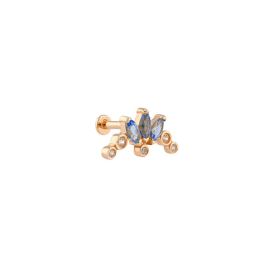 Tria Markiz Form Mavi Taşlı Altın Tragus Piercing