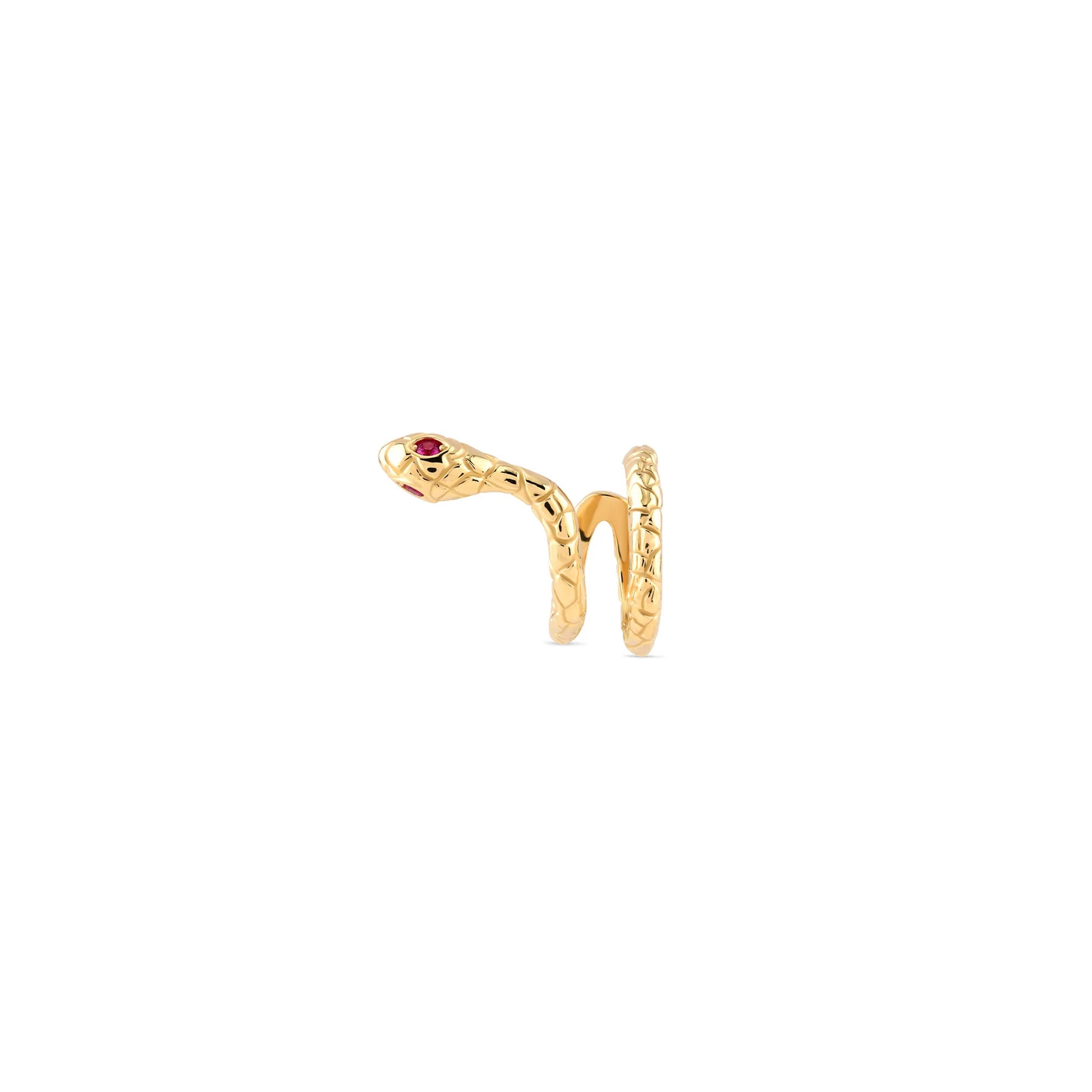 Sarmal Taşlı Yılan Altın Earcuff (Sol Kulak)