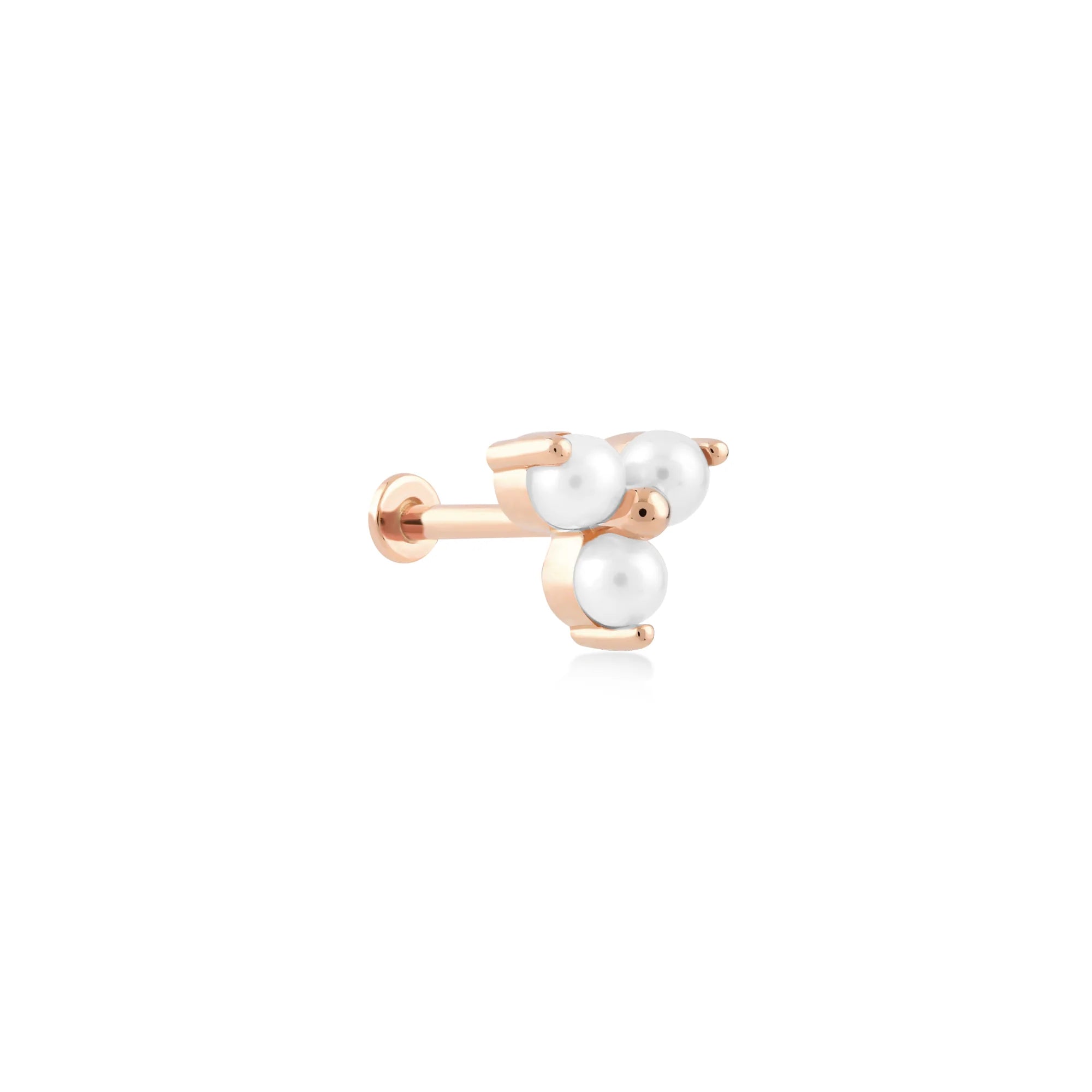 Üç Top İnci Taşlı Altın Tragus Piercing