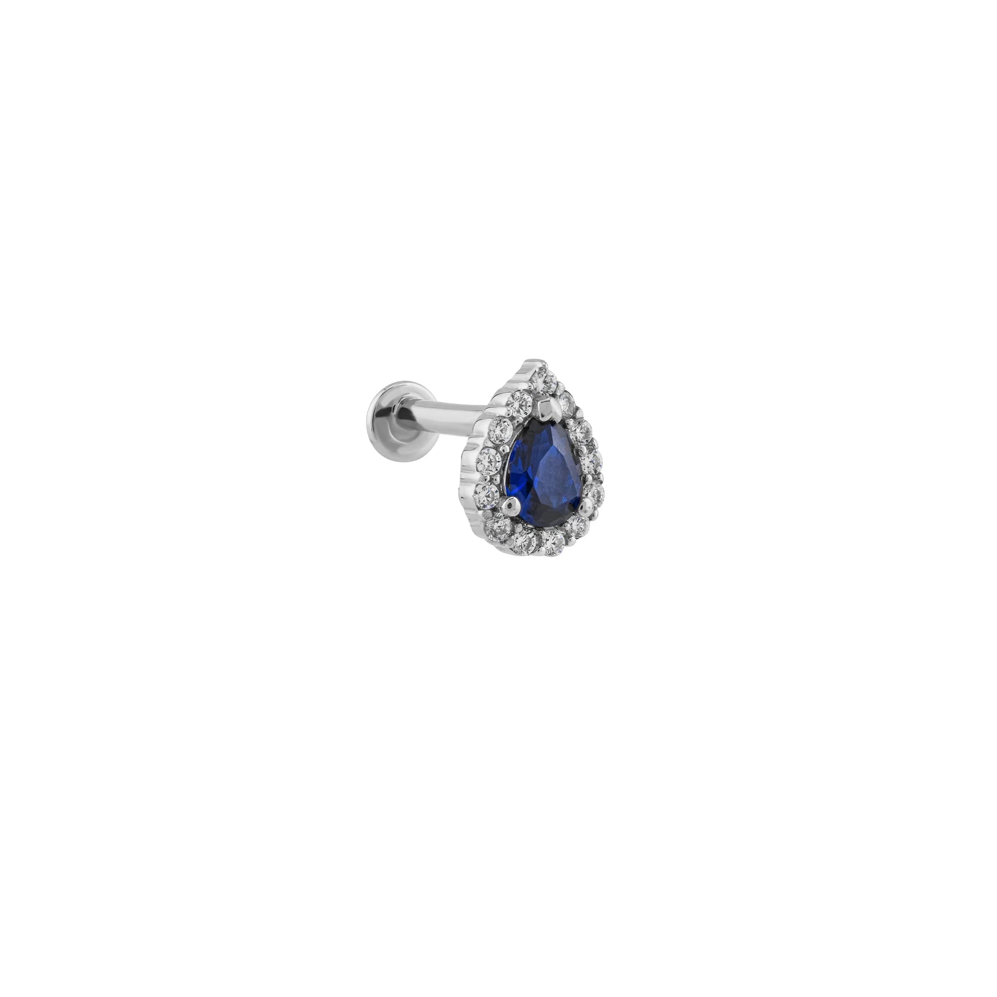 Mavi Taşlı Damla Altın Piercing