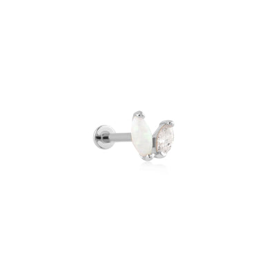 İkili Markiz Kesim Opalit ve Zirkon Taşlı Altın Tragus Piercing