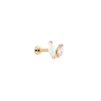 İkili Markiz Kesim Opalit ve Zirkon Taşlı Altın Tragus Piercing